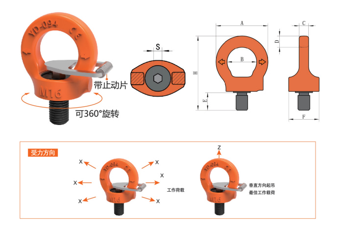 美制眼型旋轉吊環(huán)吊點角度